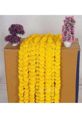 Boho Sanskriti Strings Yellow Artificial Marigold Flower 4 and Half FEET Long for Parties Weddings Pack of 20