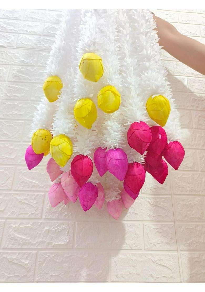 Style Speaks India 3 Feet Lotus Bud and Jasmine Flower Garland Elegant Floral String Pack of 40 - Indya
