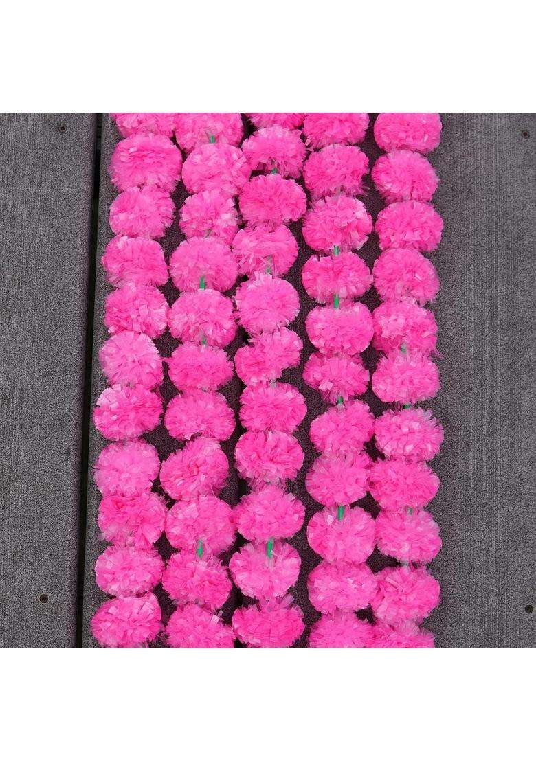 Boho Sanskriti 10 Pink Color Artificial Strings Marigold Flower 4 and Half FEET Long for Parties Weddings - Indya