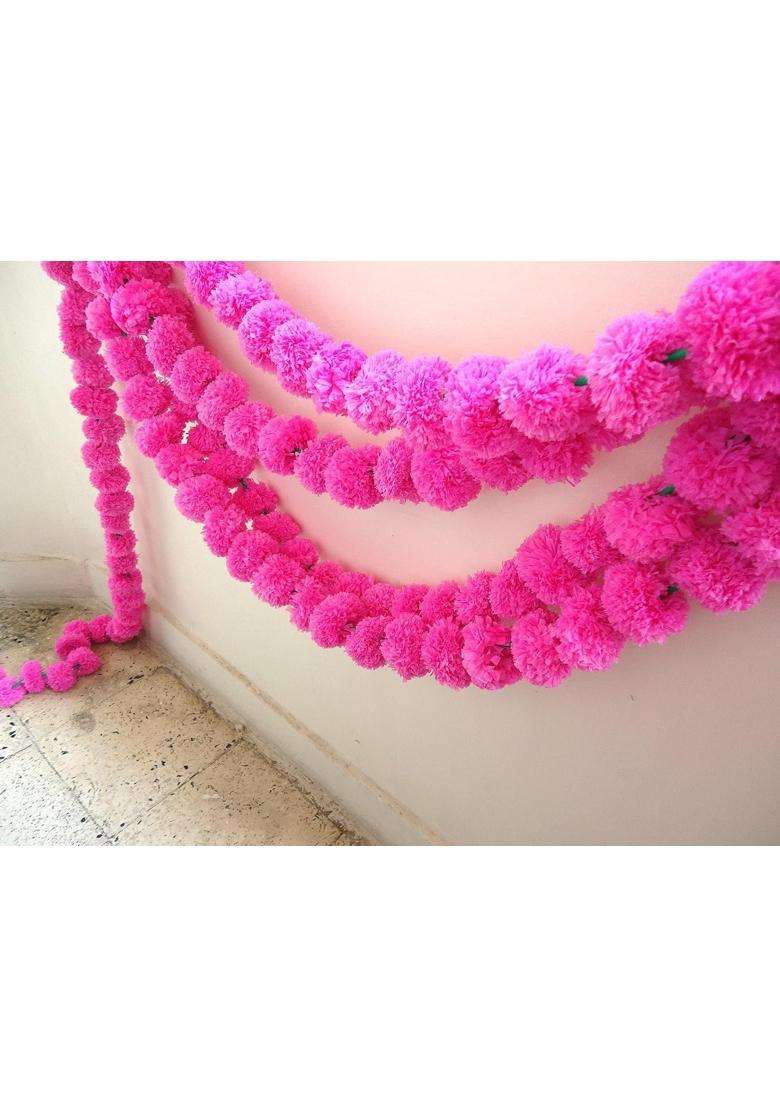Boho Sanskriti 10 Pink Color Artificial Strings Marigold Flower 4 and Half FEET Long for Parties Weddings - Indya