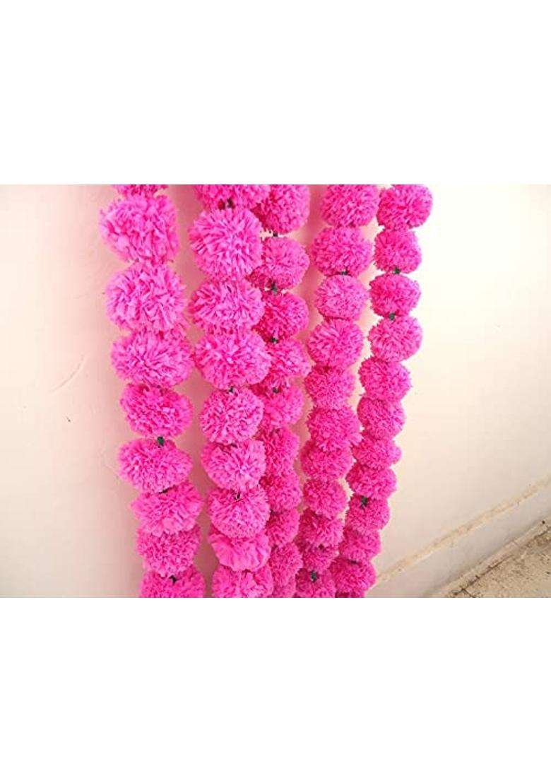 Boho Sanskriti 10 Pink Color Artificial Strings Marigold Flower 4 and Half FEET Long for Parties Weddings - Indya