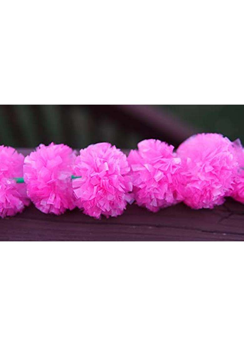 Boho Sanskriti 10 Pink Color Artificial Strings Marigold Flower 4 and Half FEET Long for Parties Weddings - Indya