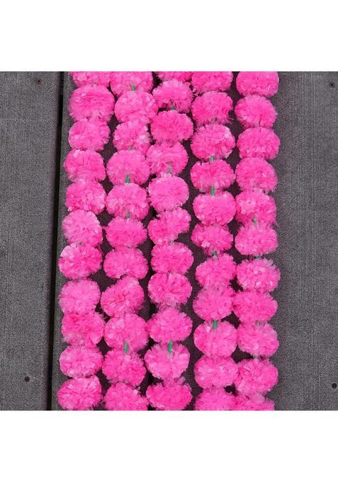 Boho Sanskriti 10 Pink Color Artificial Strings Marigold Flower 4 and Half FEET Long for Parties Weddings