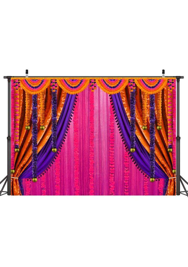 Wollmix Pooja Backdrop Decorative Fabric Indian Ganpati Puja Traditional Chatiya Ganesh Mehndi for Photography - Indya
