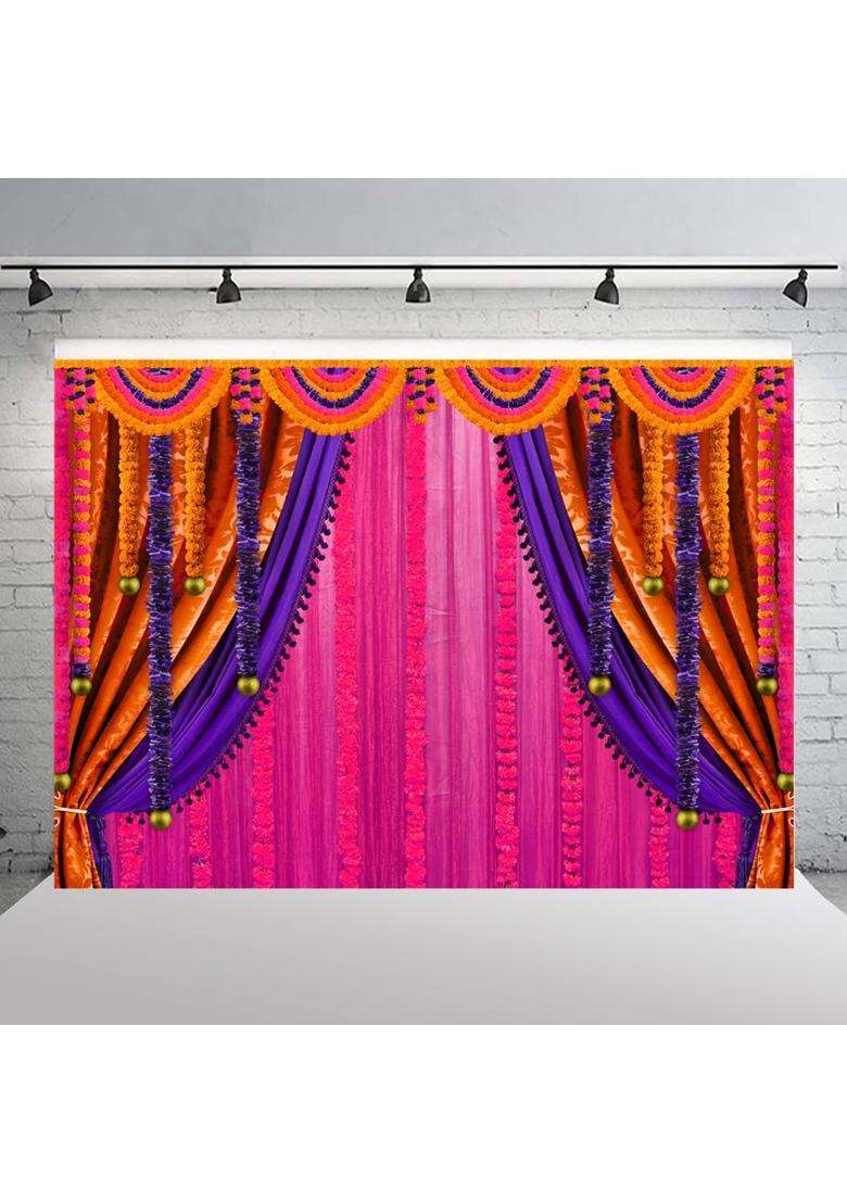 Wollmix Pooja Backdrop Decorative Fabric Indian Ganpati Puja Traditional Chatiya Ganesh Mehndi for Photography - Indya