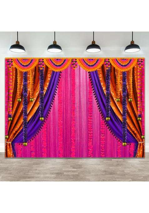 Wollmix Pooja Backdrop Decorative Fabric Indian Ganpati Puja Traditional Chatiya Ganesh Mehndi for Photography