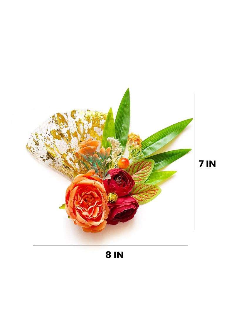 Adikala Handmade Big Artificial Rose Flower Bamboo Grass Bunch Flower Brooch Hamper for Decoration Gifting - Indya