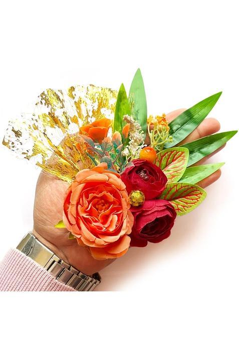 Adikala Handmade Big Artificial Rose Flower Bamboo Grass Bunch Flower Brooch Hamper for Decoration Gifting