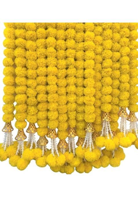 Diyana Impex Marigold Garland 5 Pcs of 5 Feet Long Strands Marigold Flowers with Bell