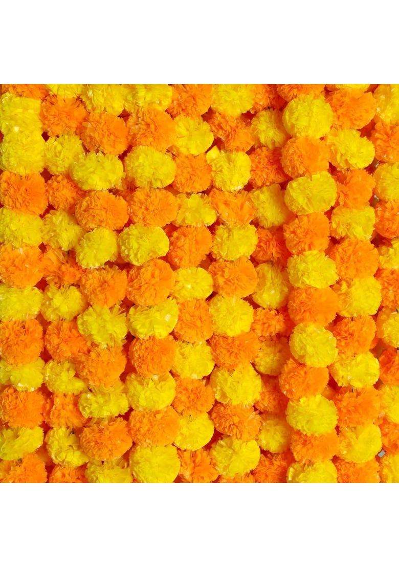 Style Speaks India Indian Handmade Long Artificial Marigold Flower Garlands Yellow and Orange Pack of 50 - Indya