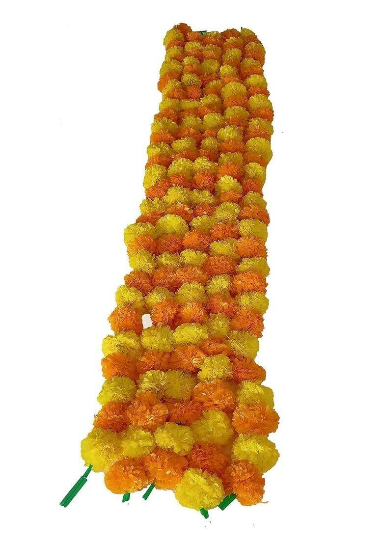 Style Speaks India Indian Handmade Long Artificial Marigold Flower Garlands Yellow and Orange Pack of 50 - Indya