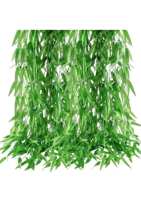 Hogado 50Pcs 375 Feet Artificial Vine Faux Silk Willow Rattan Wicker Twig Green Leaves Garland Simulation Home