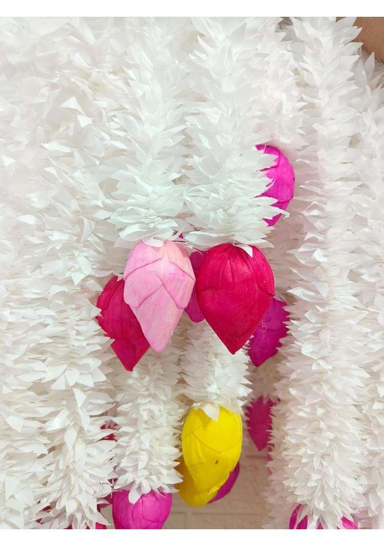 Style Speaks India 3 Feet Baby Pink Lotus Bud and Jasmine Flower Garland Elegant Floral String - Indya