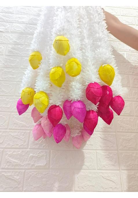 Style Speaks India 3 Feet Dark Pink Color Lotus Bud and Jasmine Flower Garland Elegant Floral String