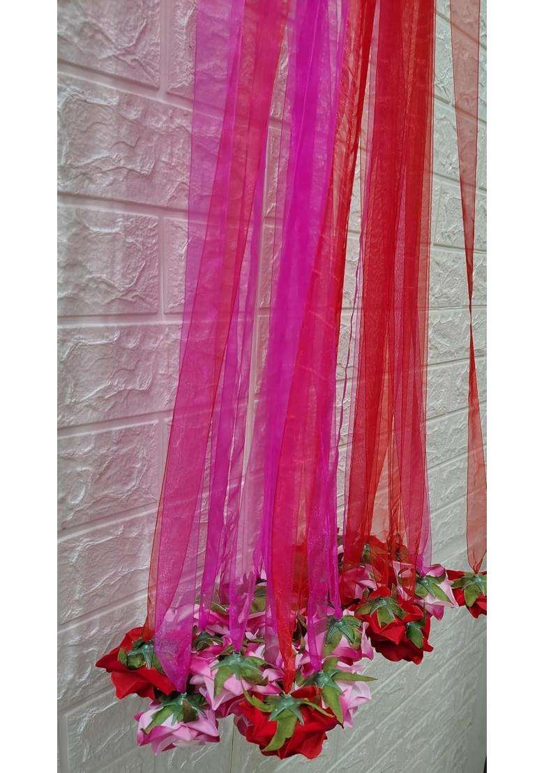 Style Speaks India 4 Feet Pink and Red Rose Floral Garland for Wedding Decor Pack of 50 - Indya