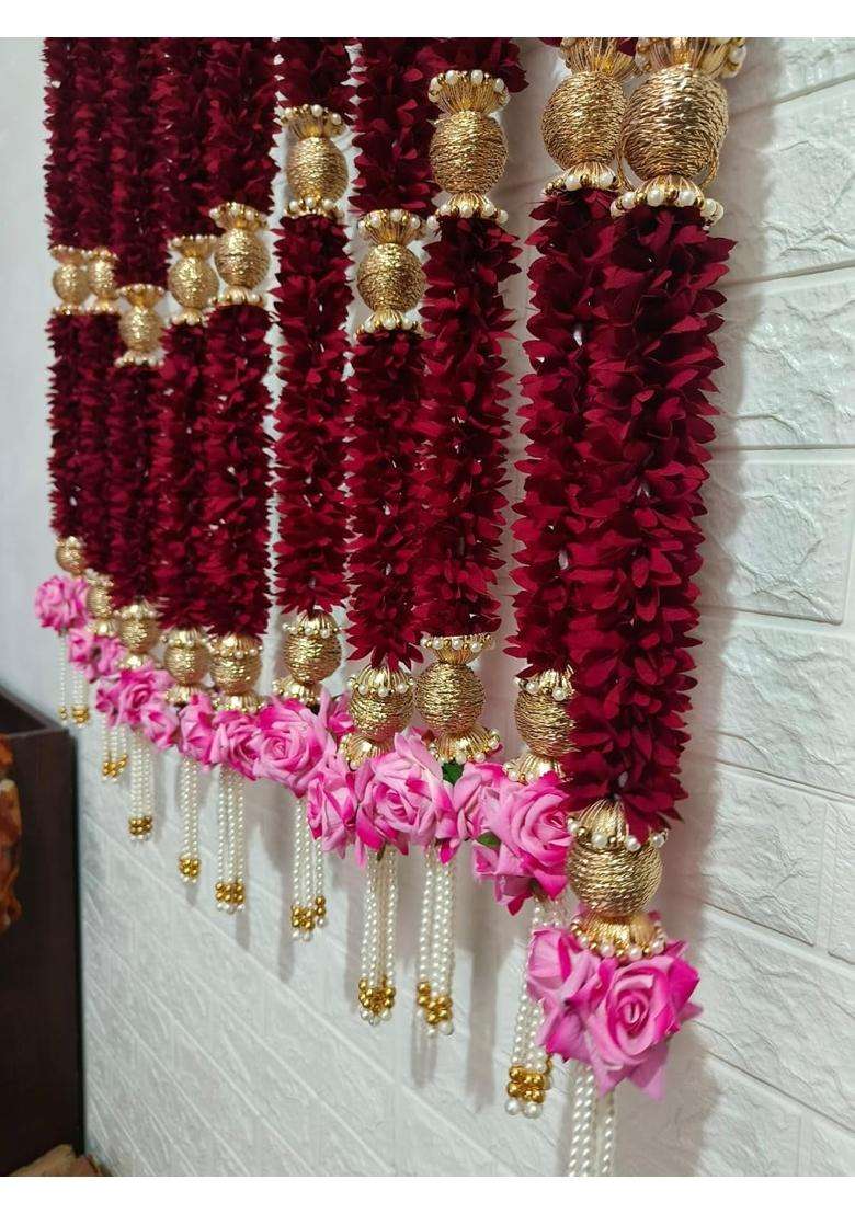 Style Speaks India 4 Feet Jasmine Garland with Rose Hanging Maroon Pack of 20 - Indya