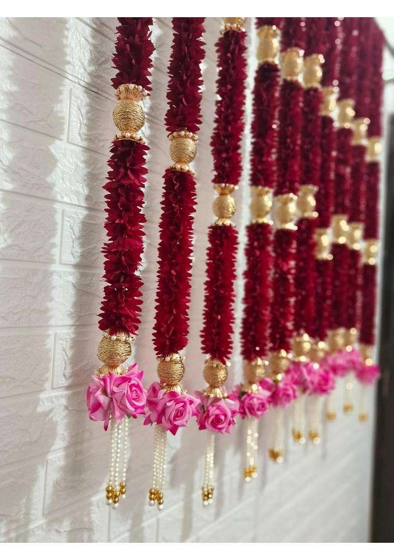 Style Speaks India 4 Feet Jasmine Garland with Rose Hanging Maroon Pack of 20 - Indya