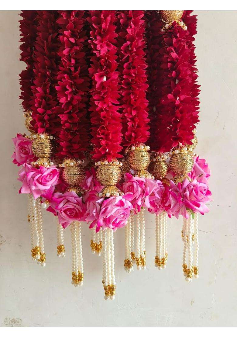 Style Speaks India 4 Feet Jasmine Garland with Rose Hanging Maroon Pack of 20 - Indya