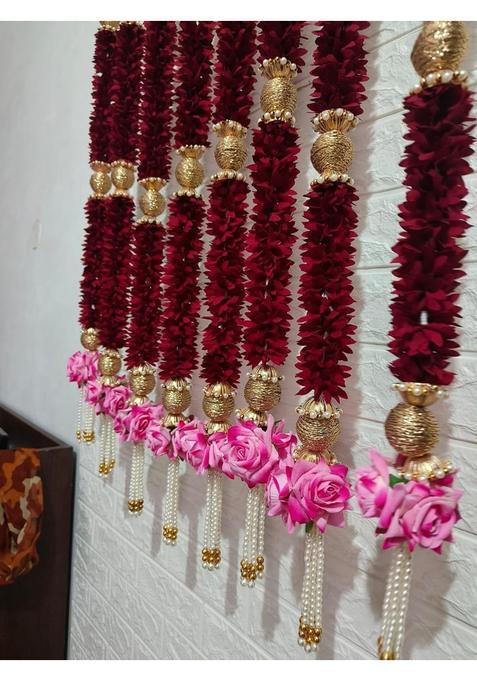 Style Speaks India 4 Feet Jasmine Garland with Rose Hanging Maroon Pack of 20