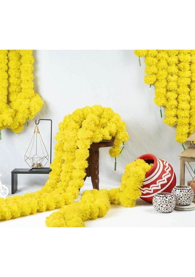 Style Speaks India Indian Handmade Long Artificial Marigold Flower Garlands Yellow Pack of 50 - Indya