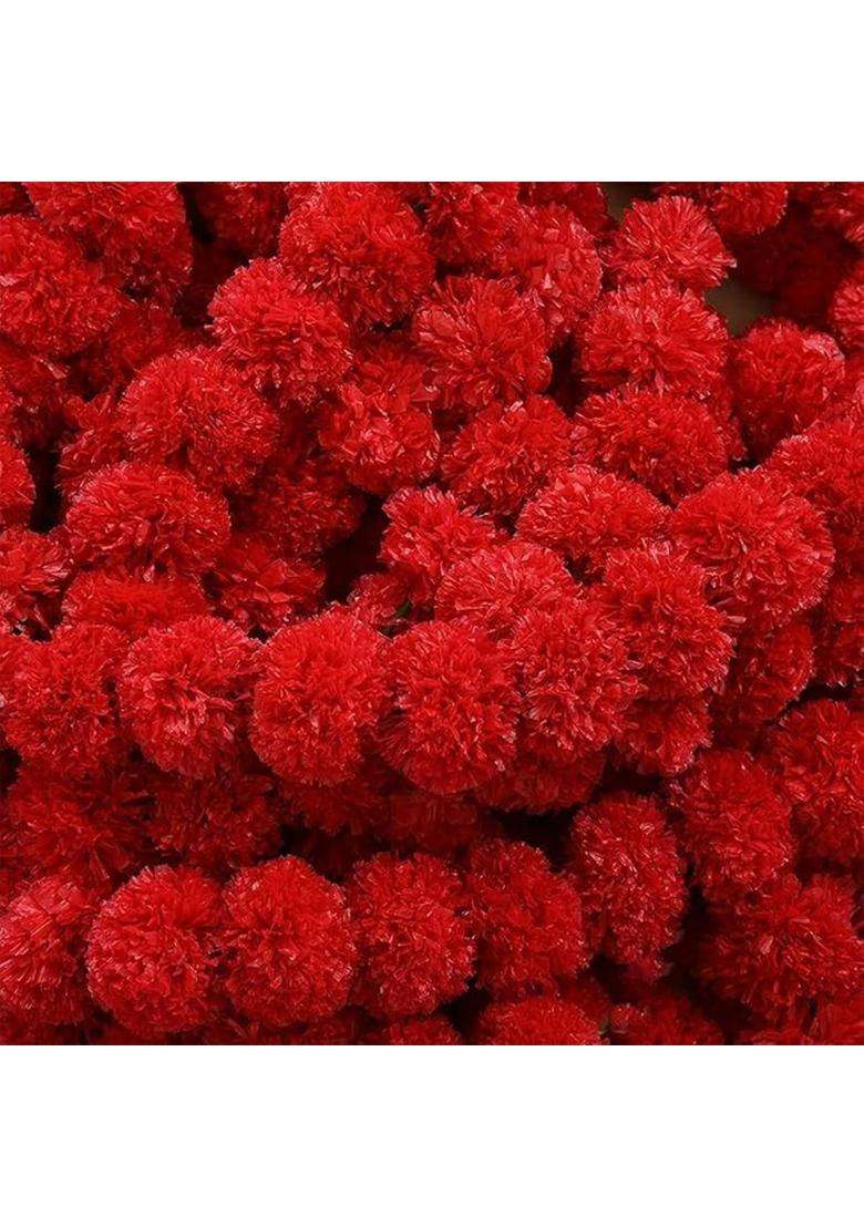 Style Speaks India Indian Handmade Long Artificial Marigold Flower Garlands Red Pack of 50 - Indya