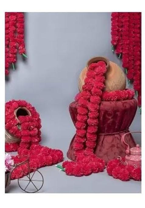 Style Speaks India Indian Handmade Long Artificial Marigold Flower Garlands Red Pack of 50
