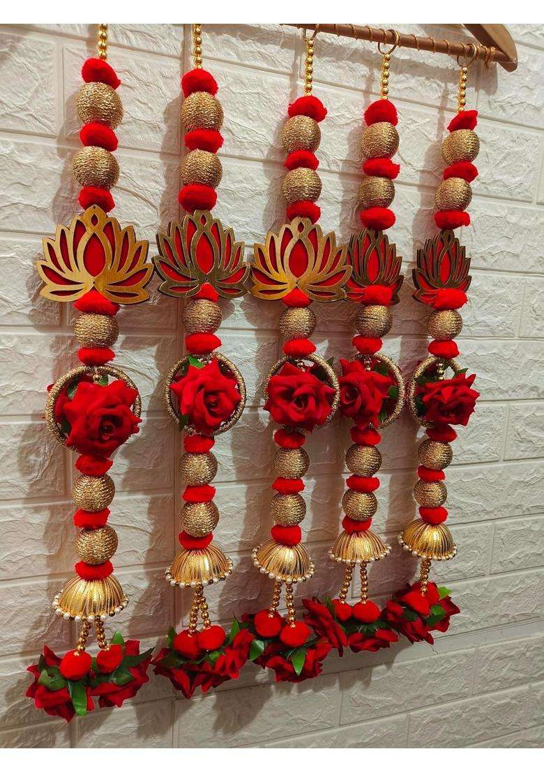 Style Speaks India 2 Feet Long Lotus Beads String with Rose Bunch Red Pack of 20 - Indya