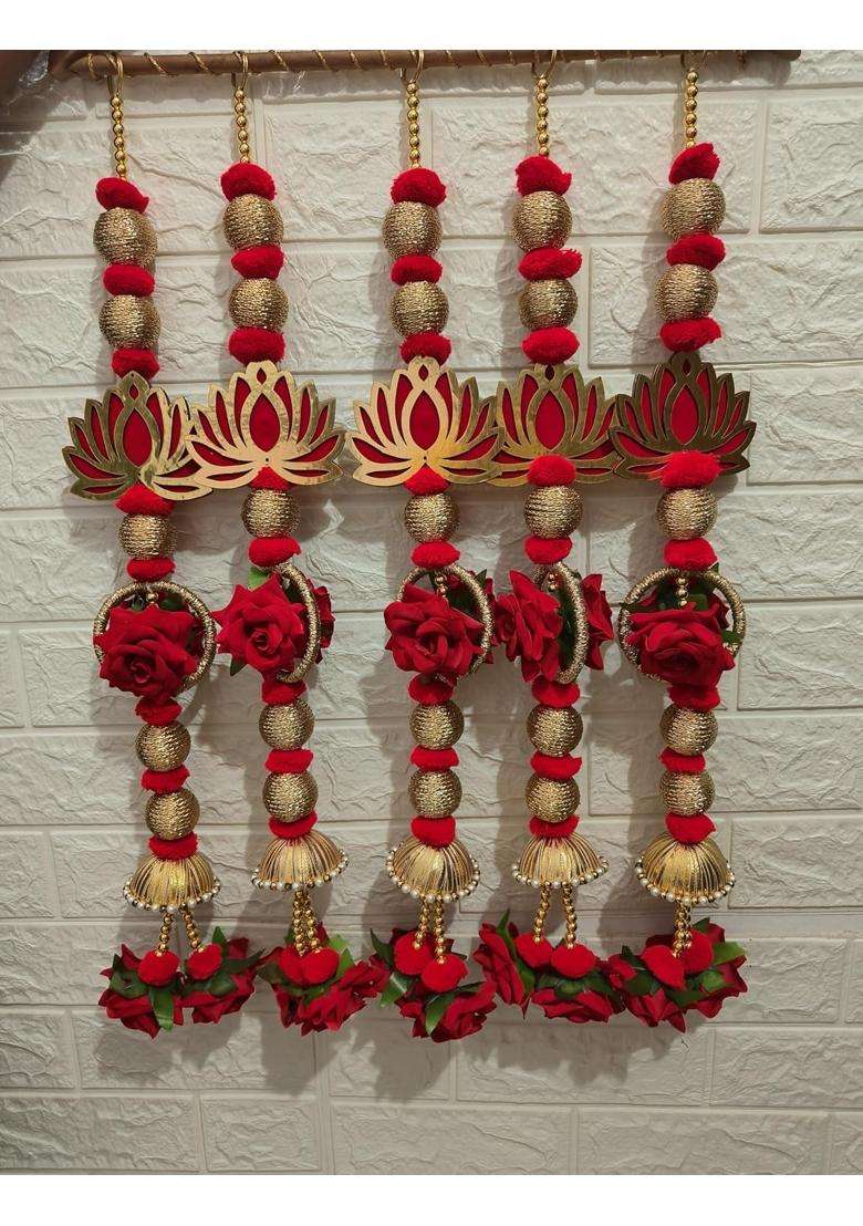 Style Speaks India 2 Feet Long Lotus Beads String with Rose Bunch Red Pack of 20 - Indya