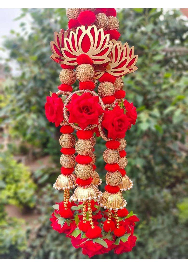 Style Speaks India 2 Feet Long Lotus Beads String with Rose Bunch Red Pack of 20 - Indya