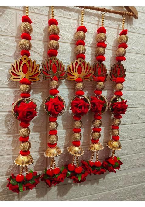 Style Speaks India 2 Feet Long Lotus Beads String with Rose Bunch Red Pack of 20