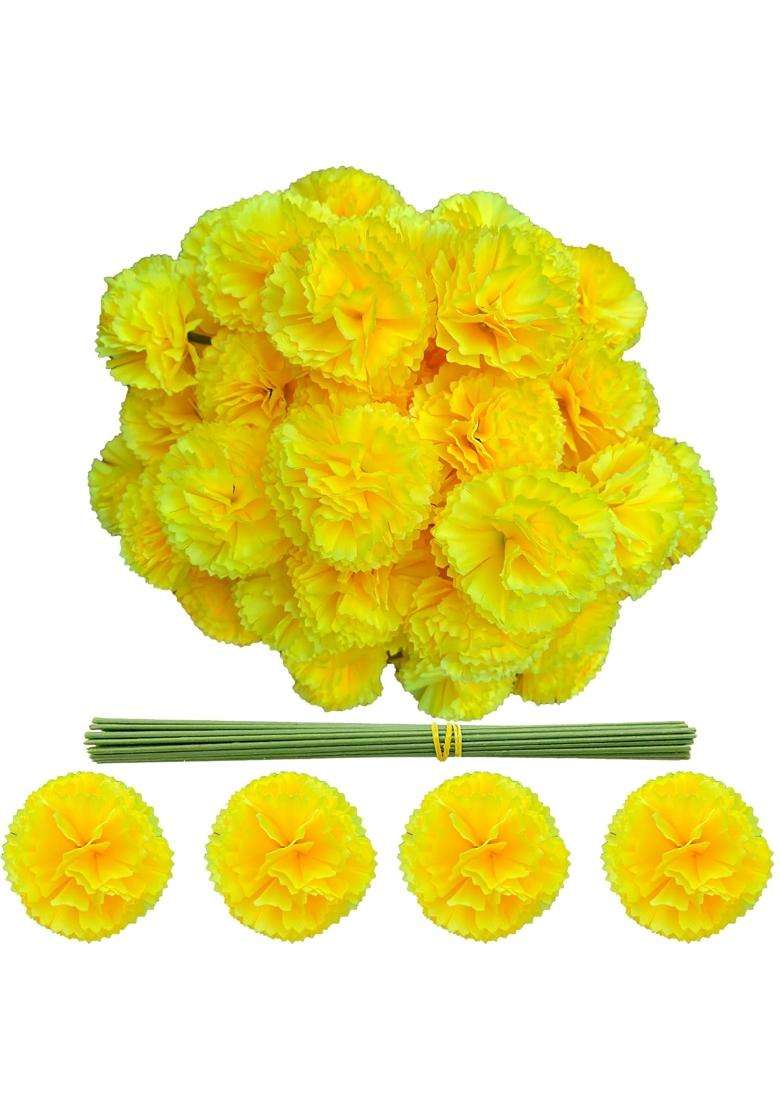 Gusaloo Marigold Flower Heads Bulk 50Pcs Silk Marigold Artificial Flowers for Diwali Home Decor DIY Wreath - Indya