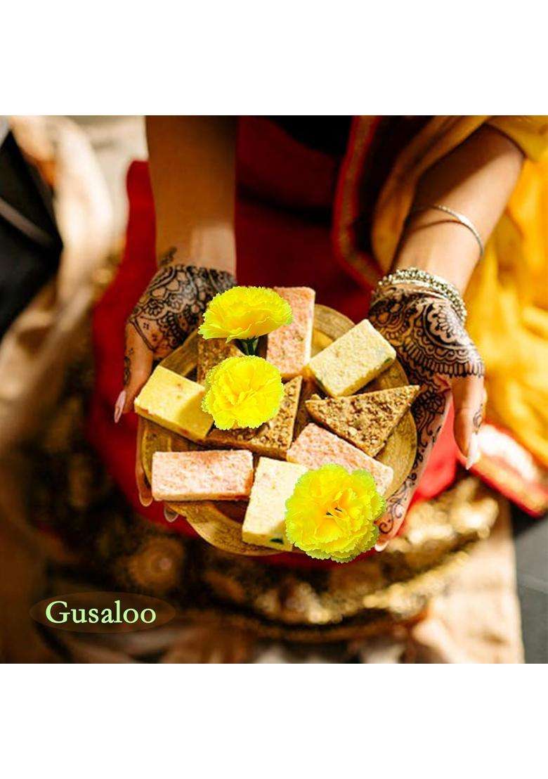 Gusaloo Marigold Flower Heads Bulk 50Pcs Silk Marigold Artificial Flowers for Diwali Home Decor DIY Wreath - Indya