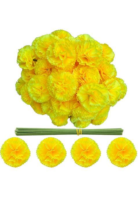 Gusaloo Marigold Flower Heads Bulk 50Pcs Silk Marigold Artificial Flowers for Diwali Home Decor DIY Wreath
