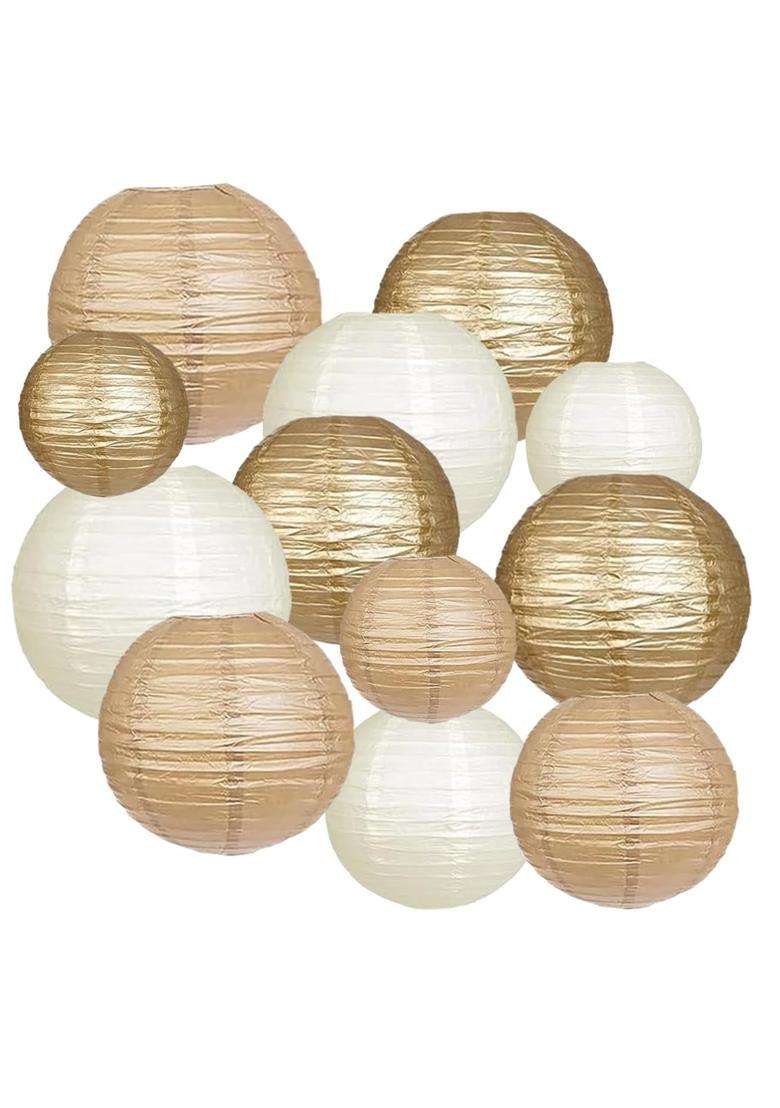 CC Wonderland Zone 12Pcs Gold Cream and Khaki Paper Lanterns - Indya