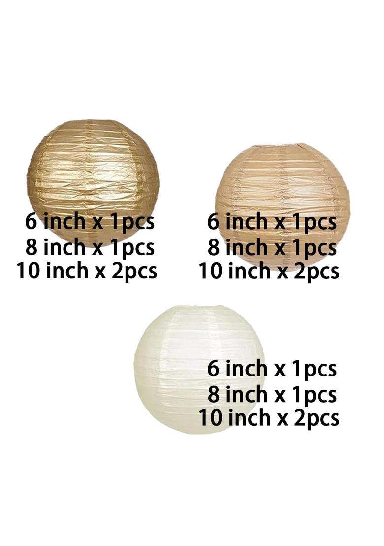 CC Wonderland Zone 12Pcs Gold Cream and Khaki Paper Lanterns - Indya