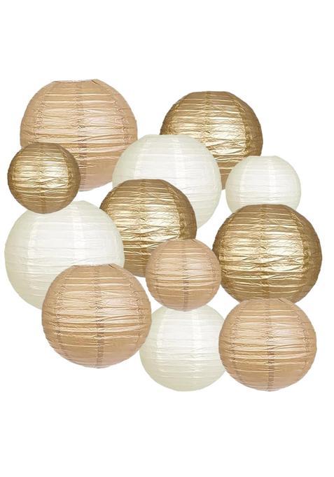 CC Wonderland Zone 12Pcs Gold Cream and Khaki Paper Lanterns