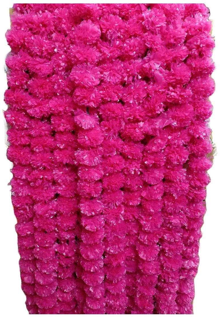Style Speaks India Indian Handmade Long Artificial Marigold Flower Garlands Pink Pack of 50 - Indya