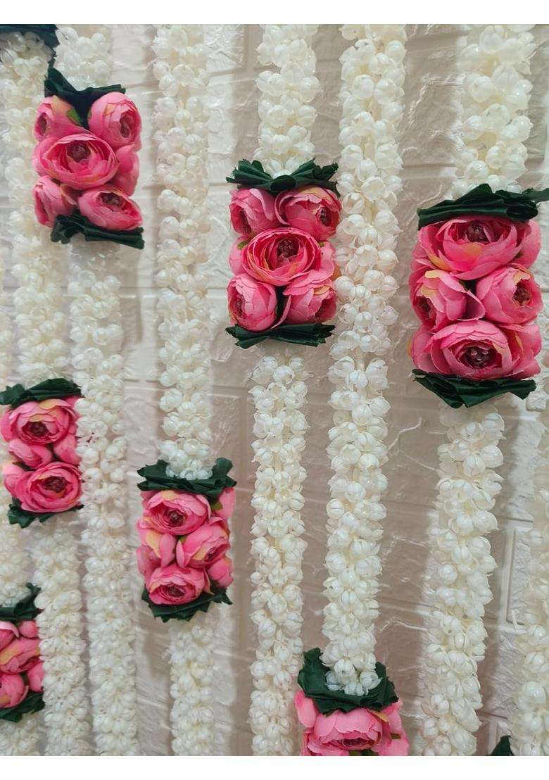 Style Speaks India Mogra and Ranunculus Flower Garland White and Pink Pack of 20 - Indya