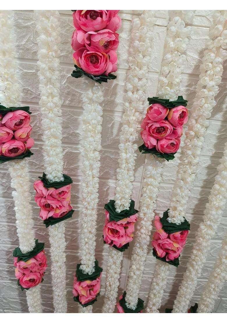 Style Speaks India Mogra and Ranunculus Flower Garland White and Pink Pack of 20 - Indya