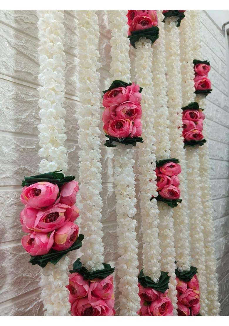 Style Speaks India Mogra and Ranunculus Flower Garland White and Pink Pack of 20 - Indya