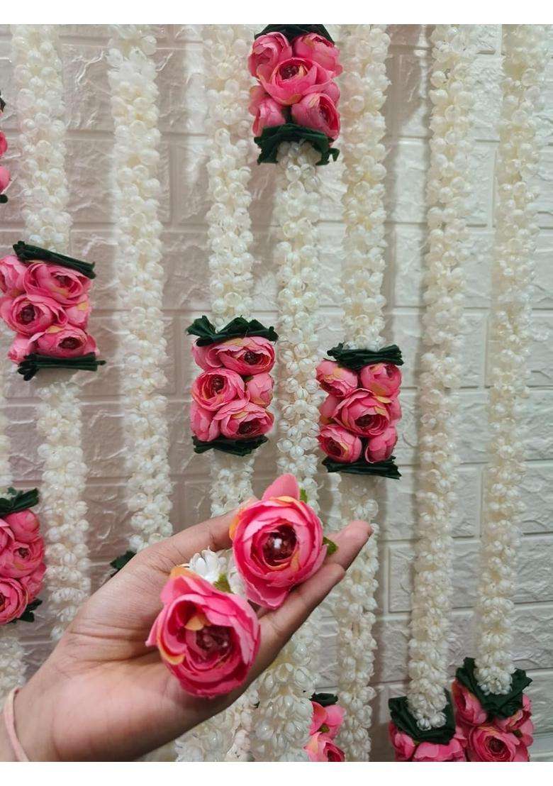 Style Speaks India Mogra and Ranunculus Flower Garland White and Pink Pack of 20 - Indya