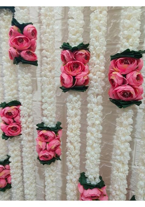 Style Speaks India Mogra and Ranunculus Flower Garland White and Pink Pack of 20