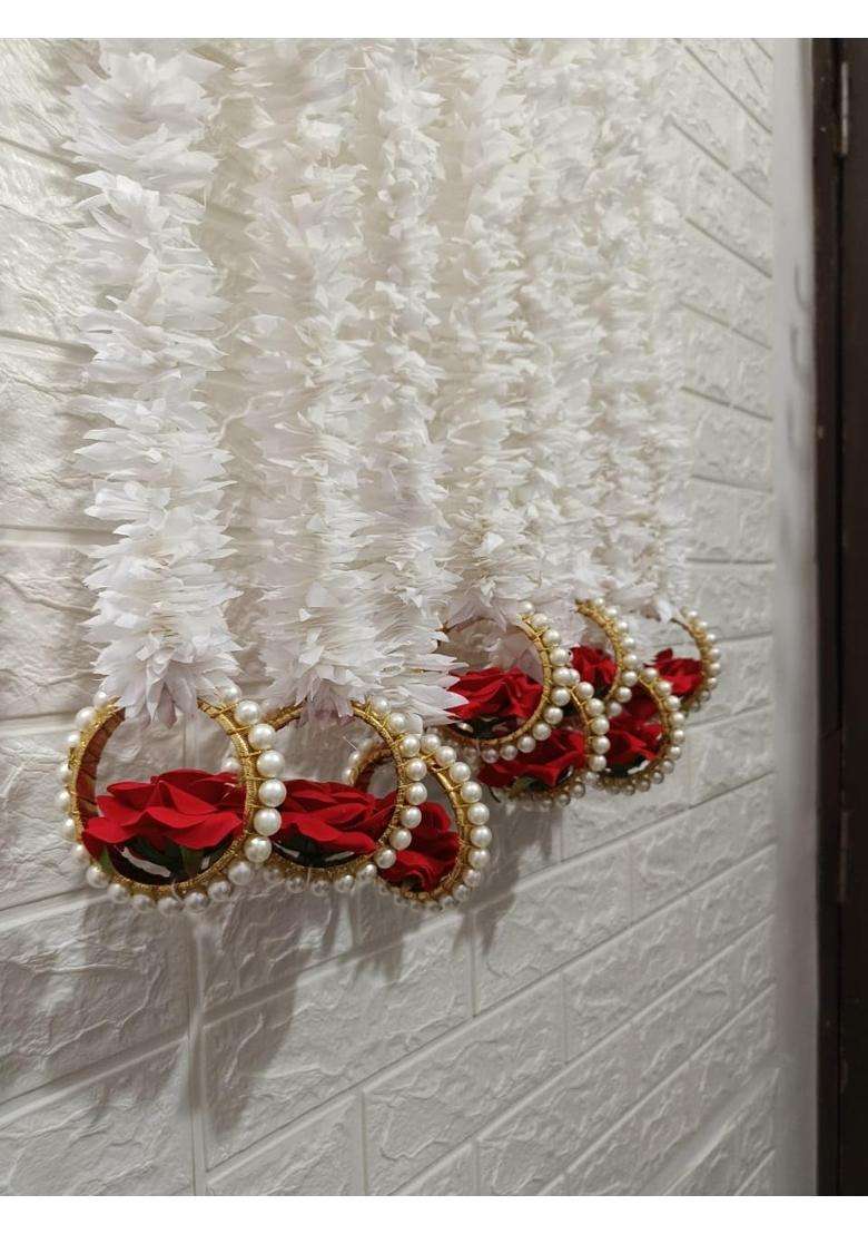 Style Speaks India Jasmine with Rose Bangle Garland Toran White and Red Pack of 30 - Indya