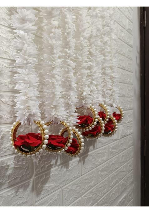 Style Speaks India Jasmine with Rose Bangle Garland Toran White and Red Pack of 30