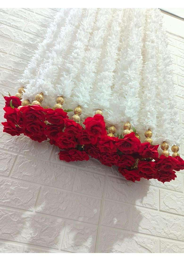Style Speaks India Jasmine with Rose Beads Garland Toran White and Red Pack of 30 - Indya