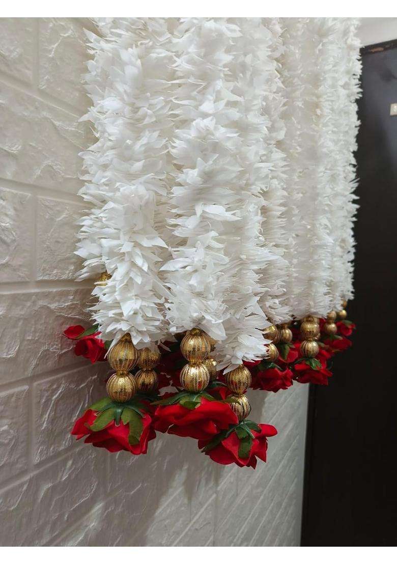 Style Speaks India Jasmine with Rose Beads Garland Toran White and Red Pack of 30 - Indya