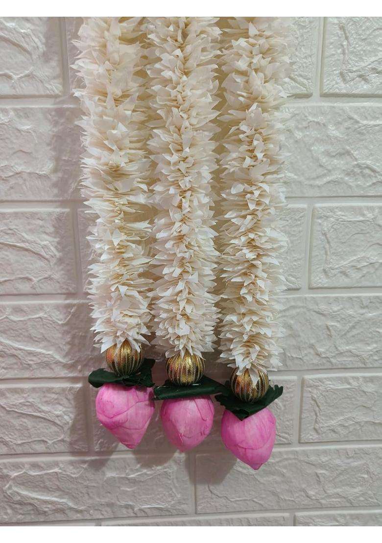 Style Speaks India Indian Jasmine Lotus Heavy Garland Off White and Baby Pink Pack of 25 - Indya