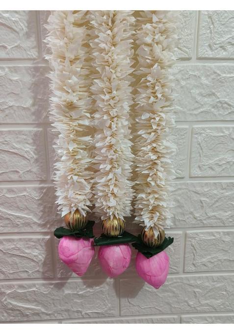 Style Speaks India Indian Jasmine Lotus Heavy Garland Off White and Baby Pink Pack of 25
