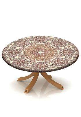Atury Round Fitted Polyester Tablecloth Mehndi Style Round Flower Decor Elastic Edge Tablecloths 48 Tablecloth