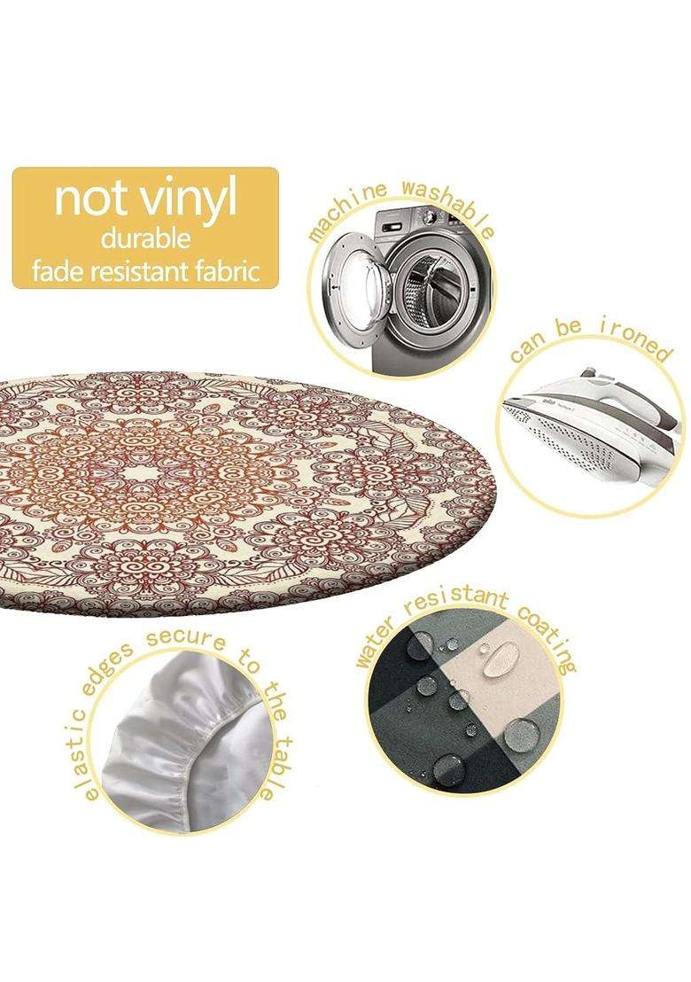 Atury Round Fitted Polyester Tablecloth Mehndi Style Round Flower Decor Elastic Edge Tablecloths 48 Tablecloth - Indya